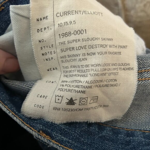 Current/Elliott The Super Slouchy Skinny Super Love Destroy with Paint Jeans 27 - Picture 7 of 13